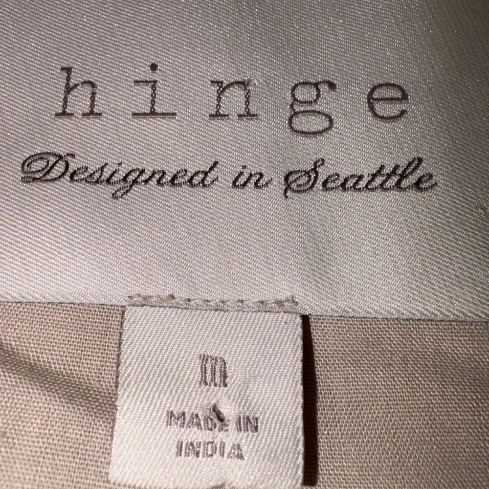 Hinge Genuine Leather Jacket M Beige Tan Woven Braided Zip Collarless Moto Luxe - Picture 3 of 6